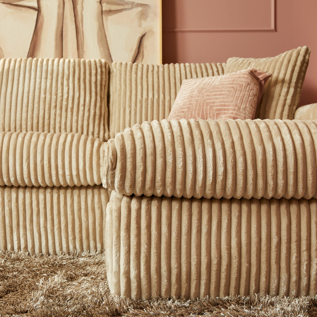 Corner Sofa – Tilia 03 Fabric, Left Divan, Right Lounge, 2.5-Seater - Teddy | Starfurn