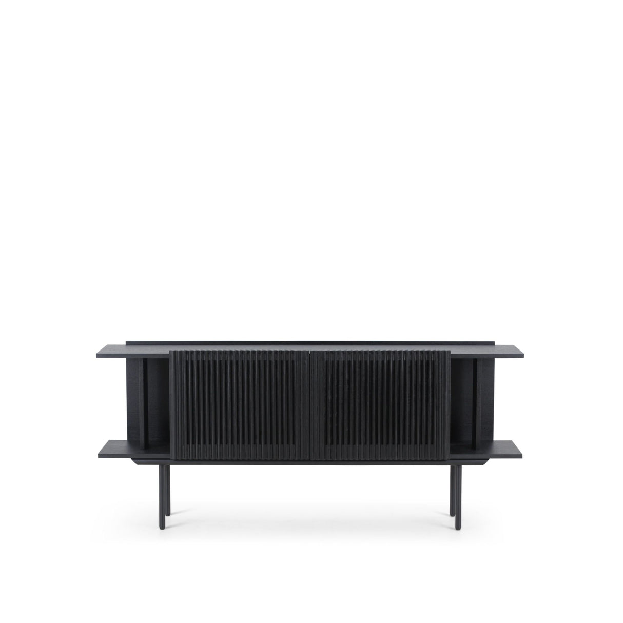 Sideboard – Angled Oak Slat Design, Soft-Close Hinges, Cable Management Openings – Louvre | Njordec