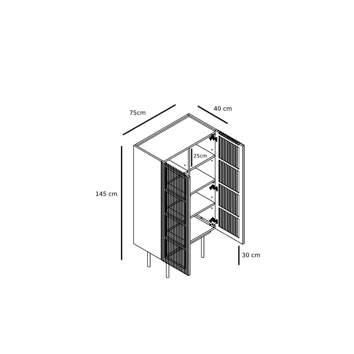 Highboard - Eichenlamellen Raucheiche Metallfüße – Louvre | Njordec