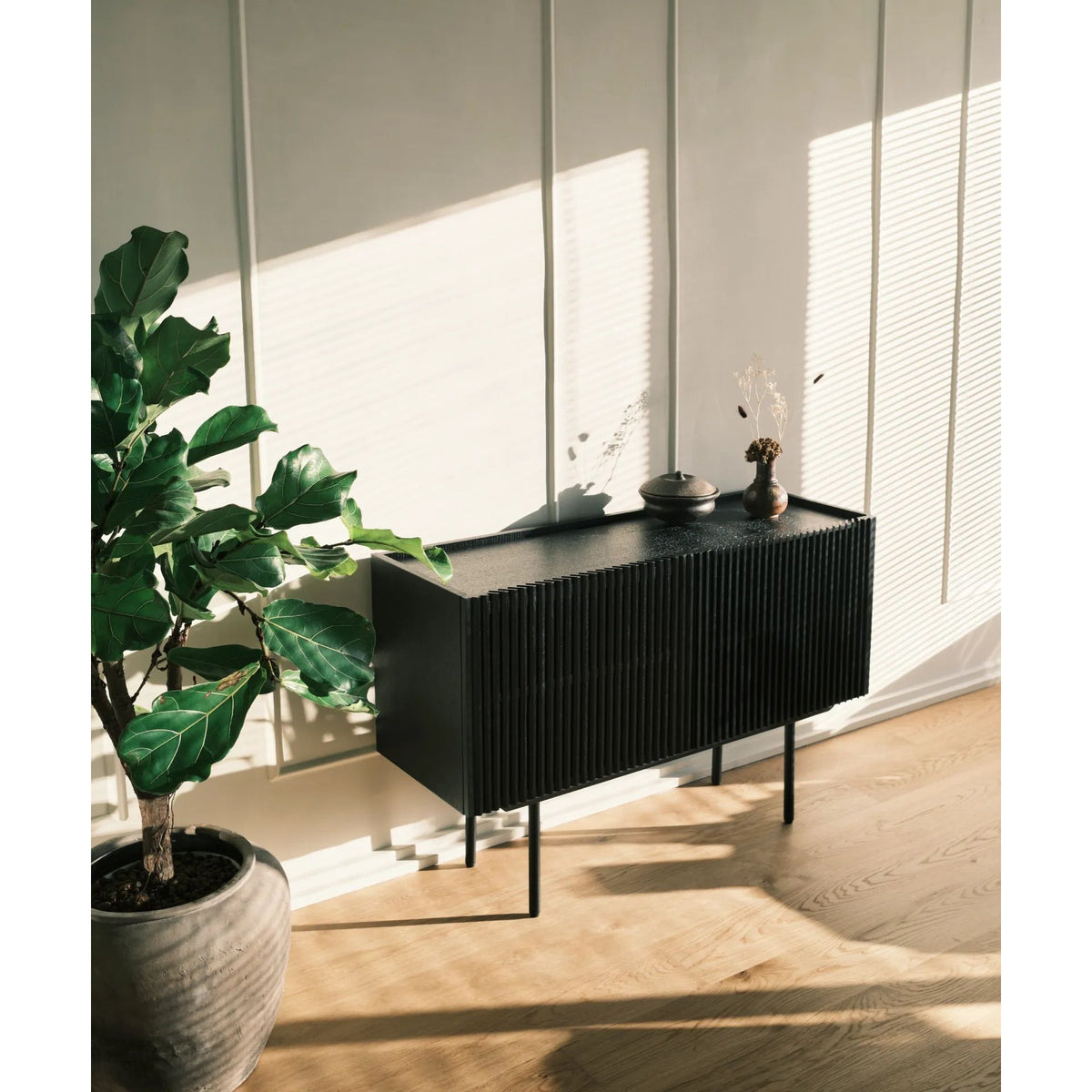 Sideboard - Oak Slats Black Oak Metal Legs – Louvre | Njordec