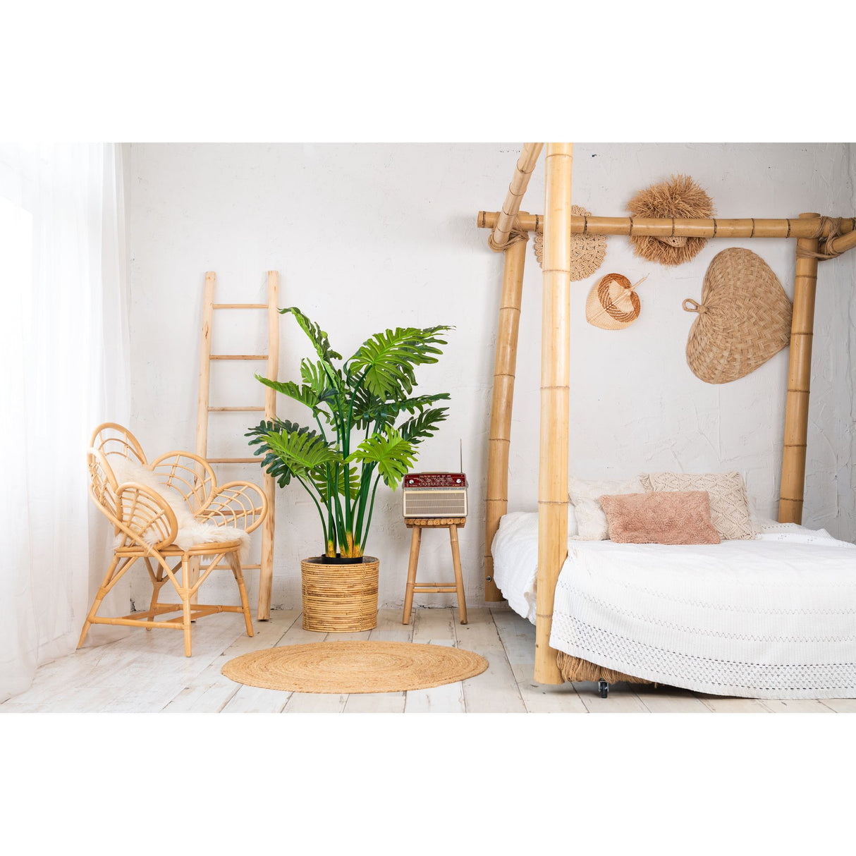 Kunstpflanze – Kunststoffmaterial, Tropisches Design, Große Blätter, 140 cm - Philodendron | NeverLeafs