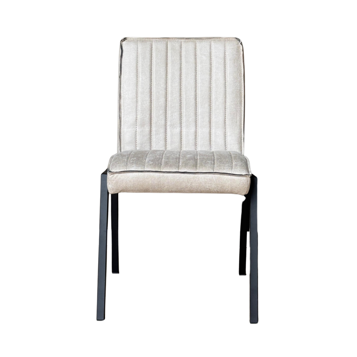 Esszimmerstuhl – Kunstleder Beige, Schwarzes Metallgestell, Kontrastnaht – Tivoli | Starfurn