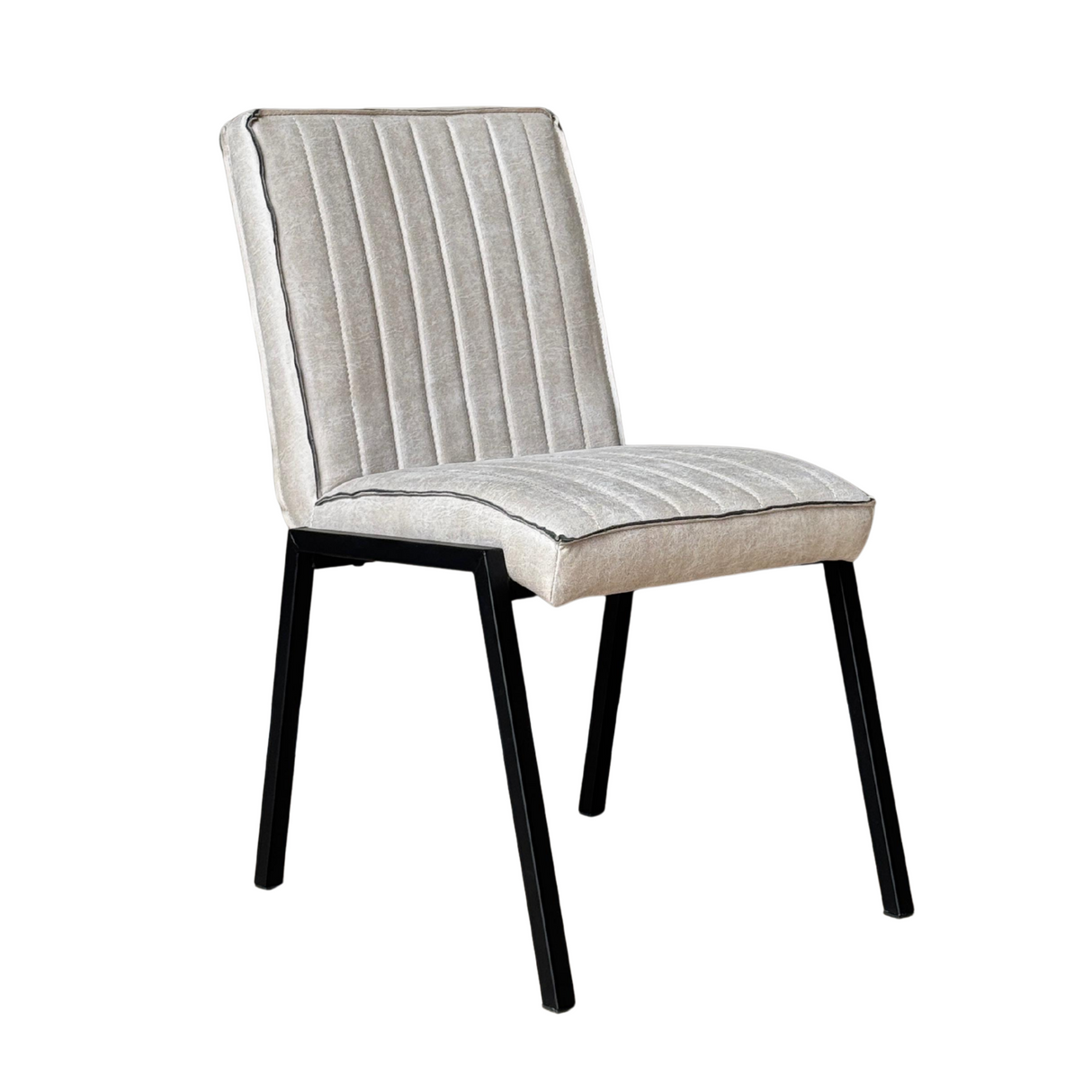 Esszimmerstuhl – Kunstleder Beige, Schwarzes Metallgestell, Kontrastnaht – Tivoli | Starfurn