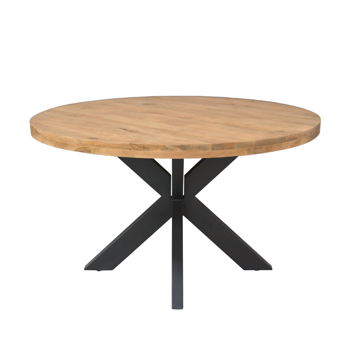 Esszimmertisch – Helles Mangoholz, Schwarzes Metall, Runde Form – Dakota | Starfurn