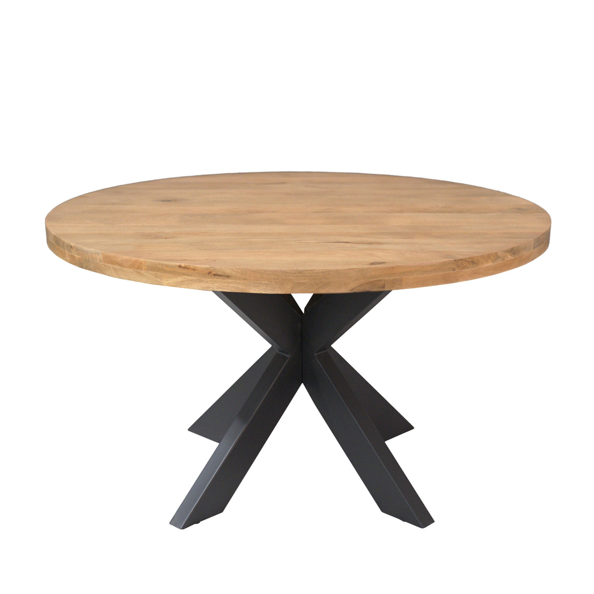 Esszimmertisch – Helles Mangoholz, Schwarzes Metall, Runde Form – Dakota | Starfurn