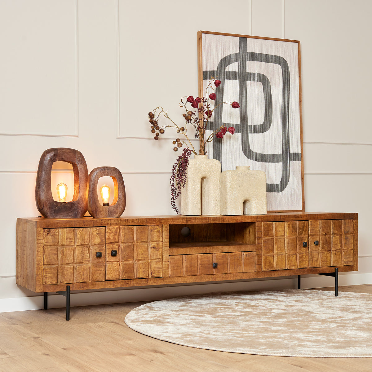 TV Unit – Mango Wood Body, Metal Frame, Natural Finish – Brandy | Starfurn