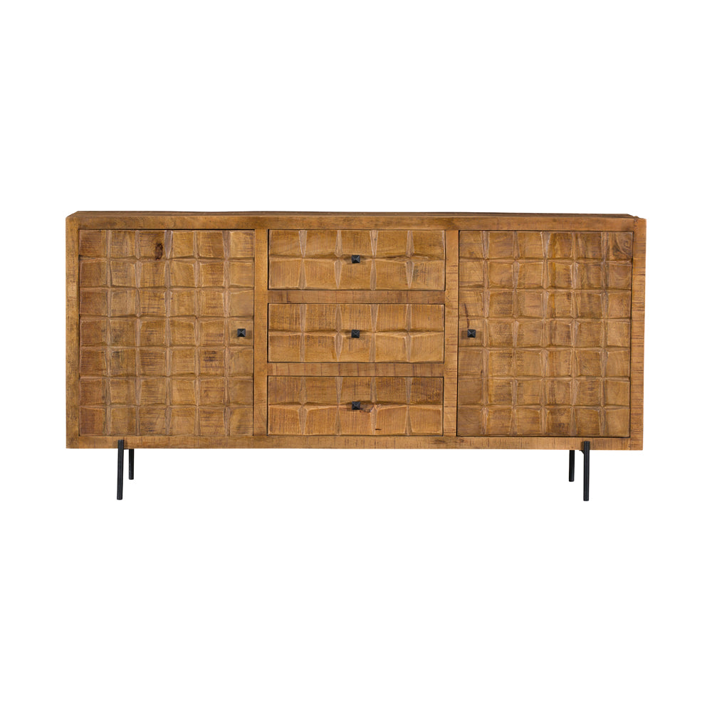Sideboard - Mangoholz Gestreift, Blockmuster Design, Metallbeine, 160 cm – Brandy | Starfurn