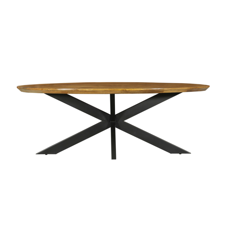 Dining Table – Oval Shape, Solid Mango Wood, Metal Matrix Frame – Brandy | Starfurn