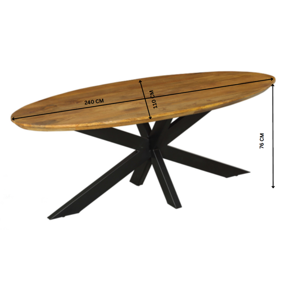 Dining Table – Oval Shape, Solid Mango Wood, Metal Matrix Frame – Brandy | Starfurn