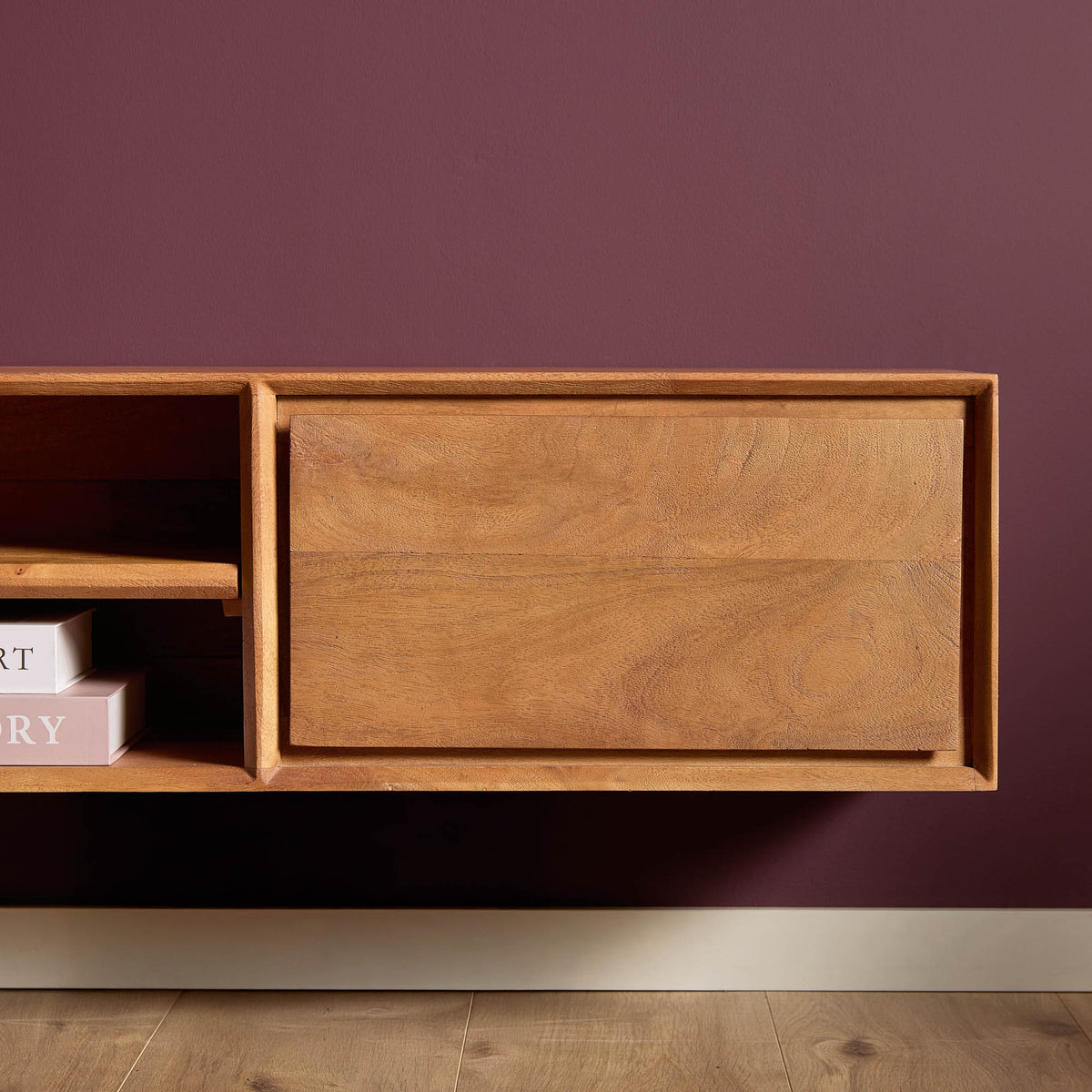 Floating TV Unit - Mango Wood, Handleless, Natural Color - Ambiance | Starfurn