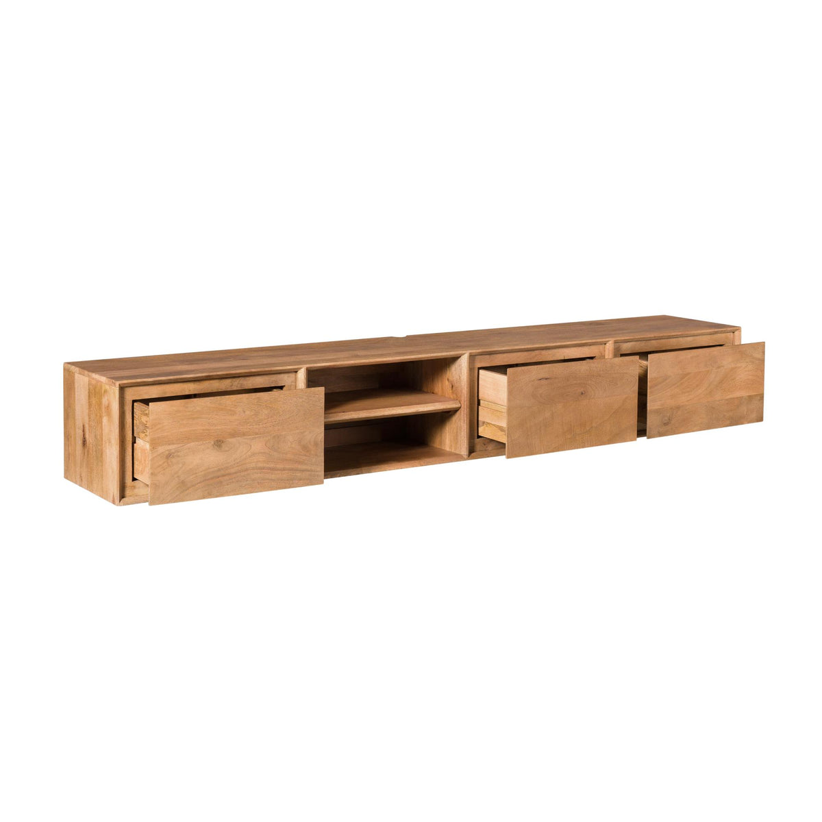 Floating TV Unit – Mango Wood, Natural Finish, Handleless Drawers – Ambiance | Starfurn