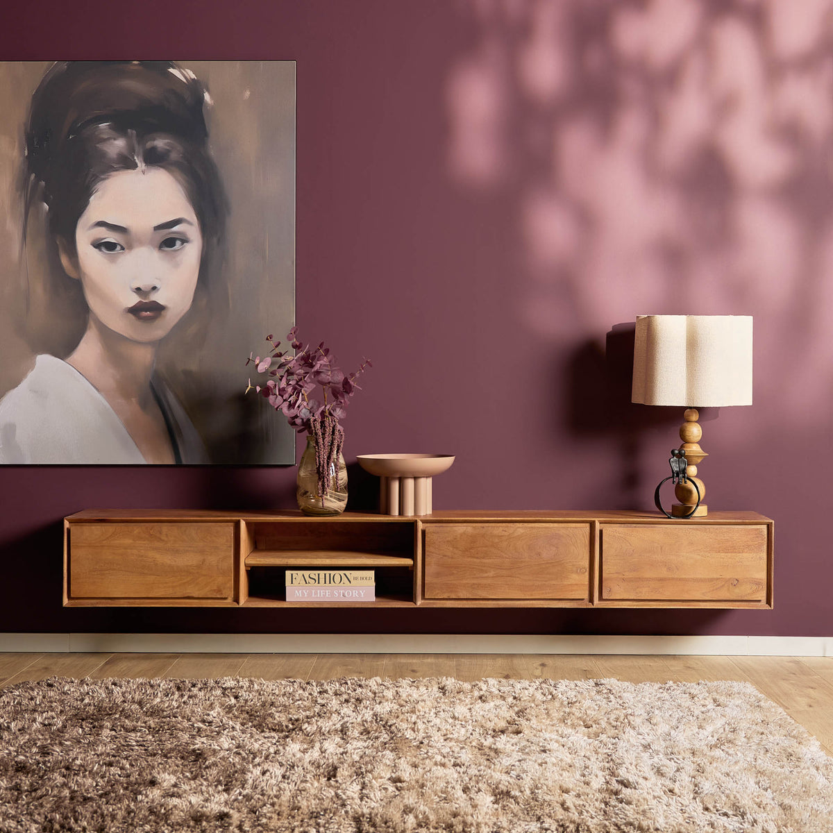 Floating TV Unit – Mango Wood, Handleless, Natural Colour – Ambiance | Starfurn