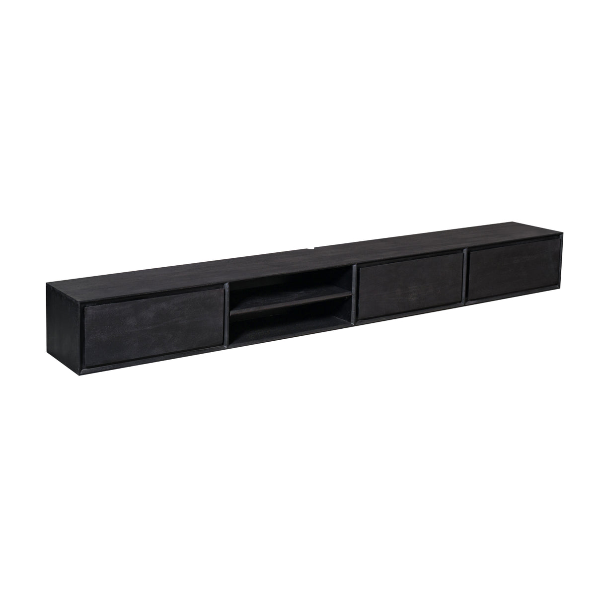 TV-Möbel - Mangoholz Schwarz, Grifflose Schubladen, Schwebendes Design, 280 cm – Ambiance | Starfurn