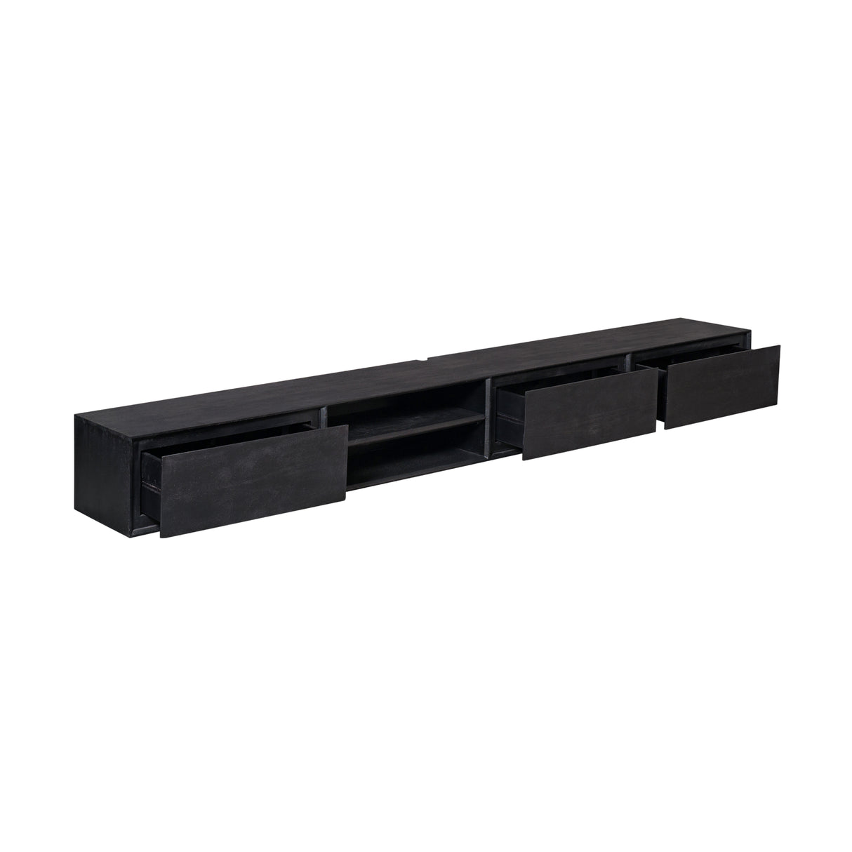 TV-Möbel - Mangoholz Schwarz, Grifflose Schubladen, Schwebendes Design, 280 cm – Ambiance | Starfurn