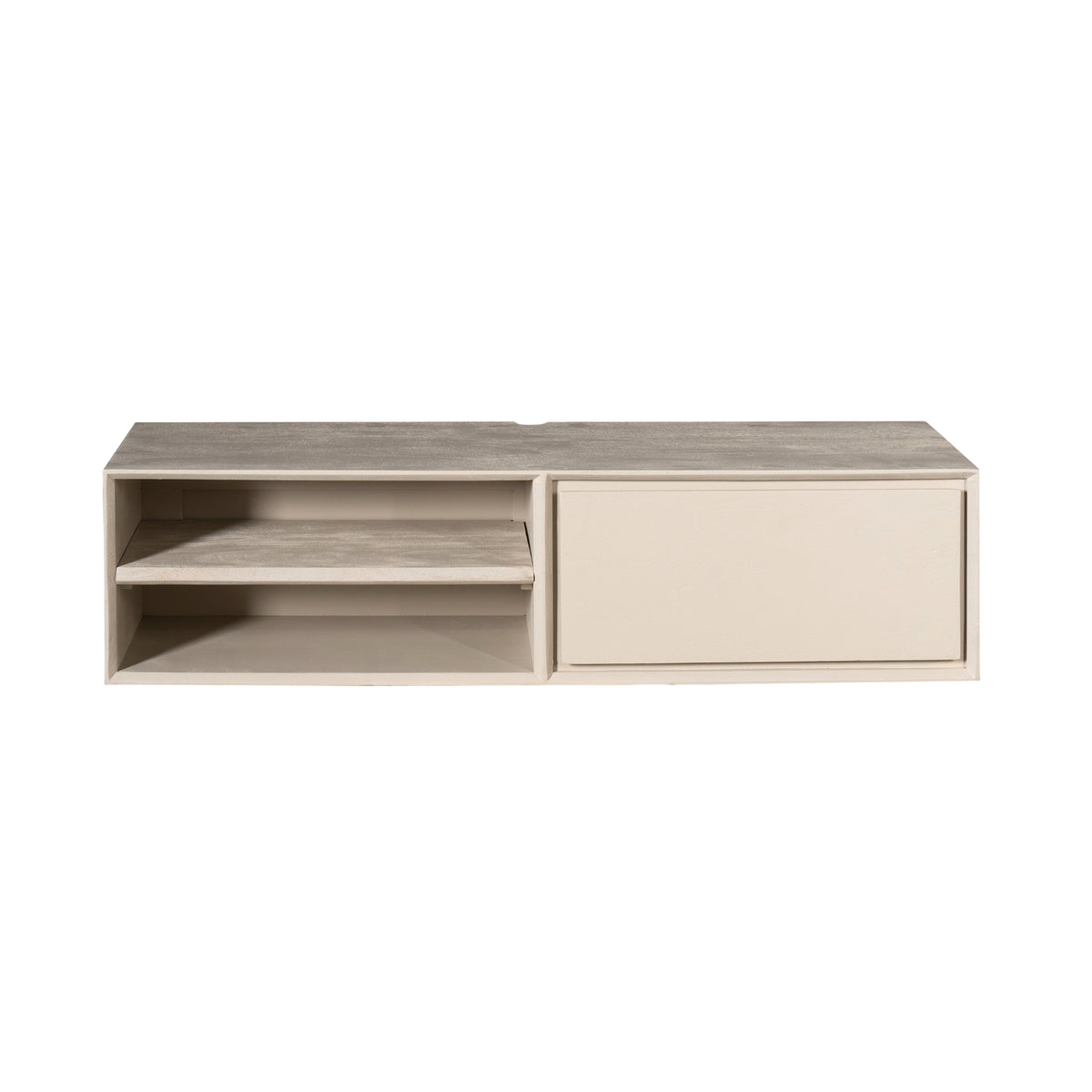 Mango Wood TV Lowboard with Sand Finish, Handleless Drawer and Wall Mount – Ambiance | Starfurn