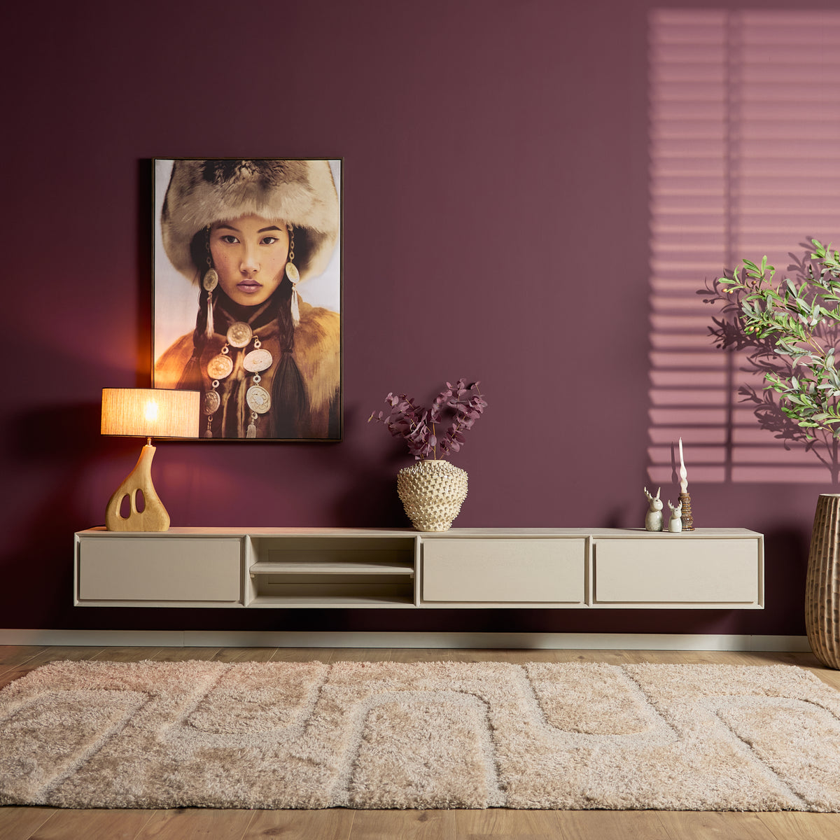 TV Unit – Wall-mounted, Mango Wood, Generous Design – Ambiance | Starfurn