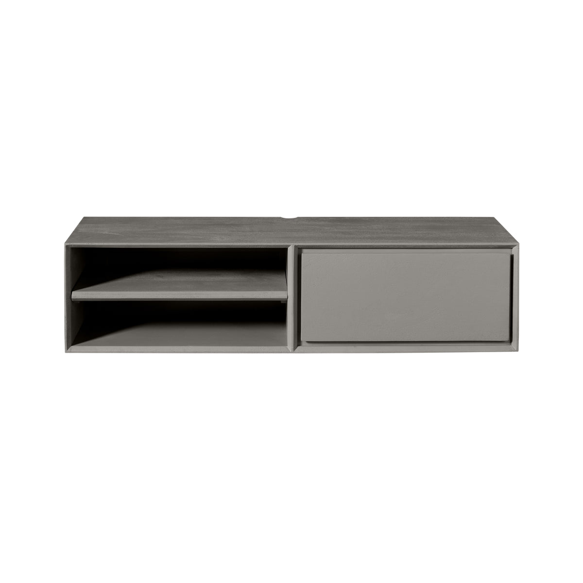 TV Unit – Mango Wood, Taupe, Wall-mounted, 2 Open Compartments, Handleless Drawer – Ambiance | Starfurn
