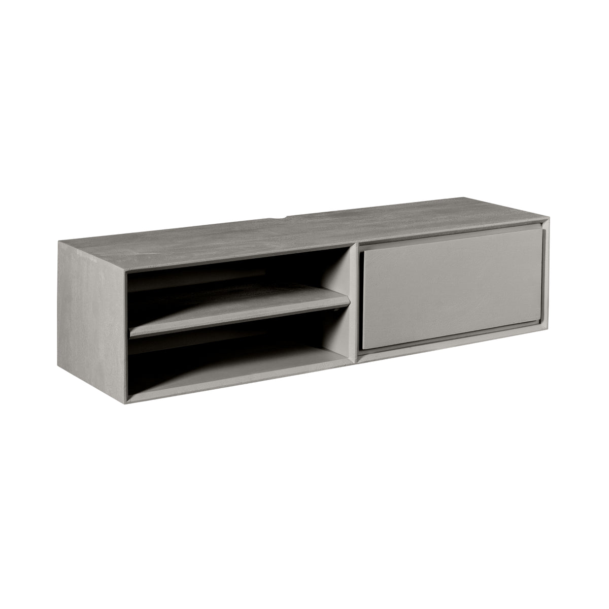 TV Unit – Mango Wood, Taupe, Wall-mounted, 2 Open Compartments, Handleless Drawer – Ambiance | Starfurn
