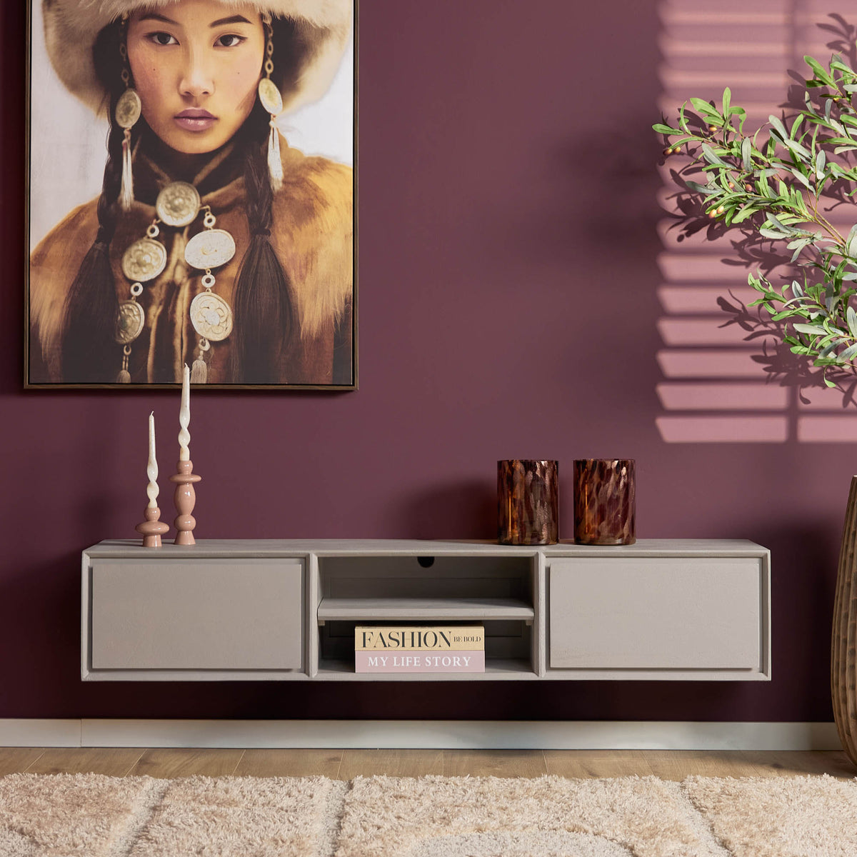 TV Unit – Mango Wood Construction, Wall-Mounted Design, Matte Finish – Ambiance | Starfurn