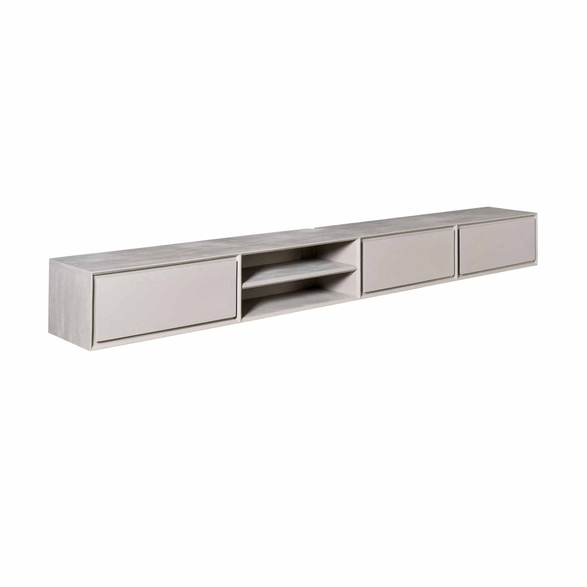 TV-Möbel - Mangoholz Taupe, Grifflose Schubladen, Schwebendes Design, 280 cm – Ambiance | Starfurn
