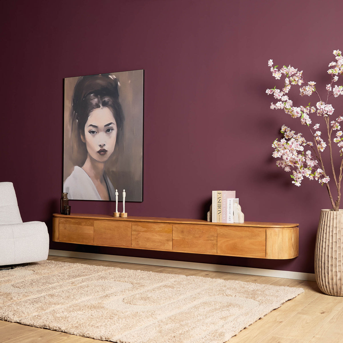 TV-Möbel - Mangoholz Natur, Schwebendes Design, Fünf Türen, 280 cm – Excellent | Starfurn