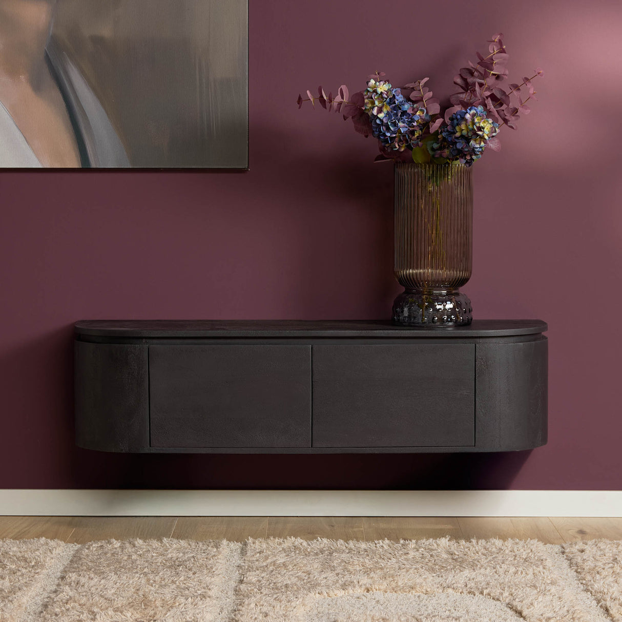 TV-Möbel - Mangoholz Schwarz, Schwebendes Design, Zwei Türen, 120 cm – Excellent | Starfurn