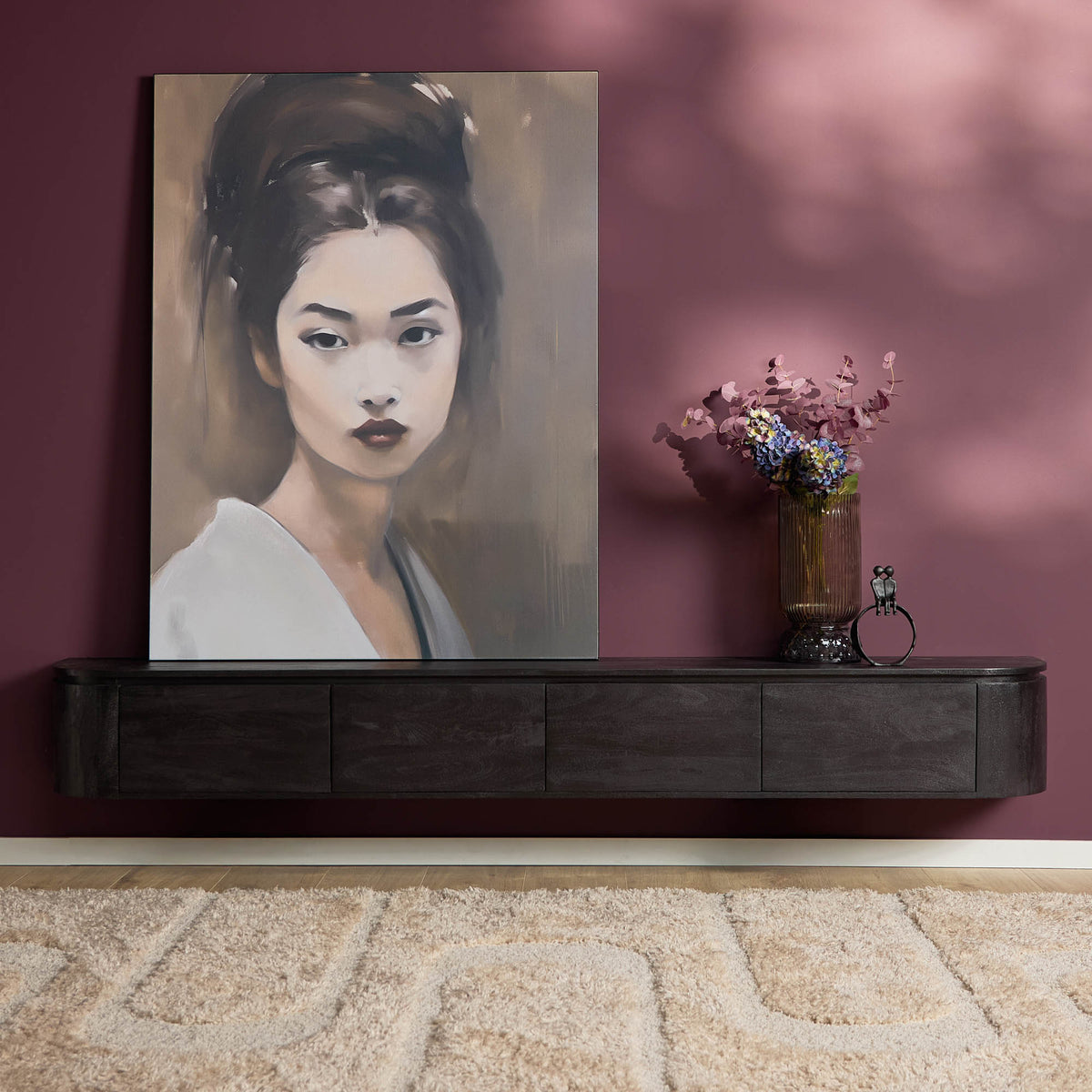 TV cabinet – Mango wood, Black finish, Floating design – Excellent | Starfurn