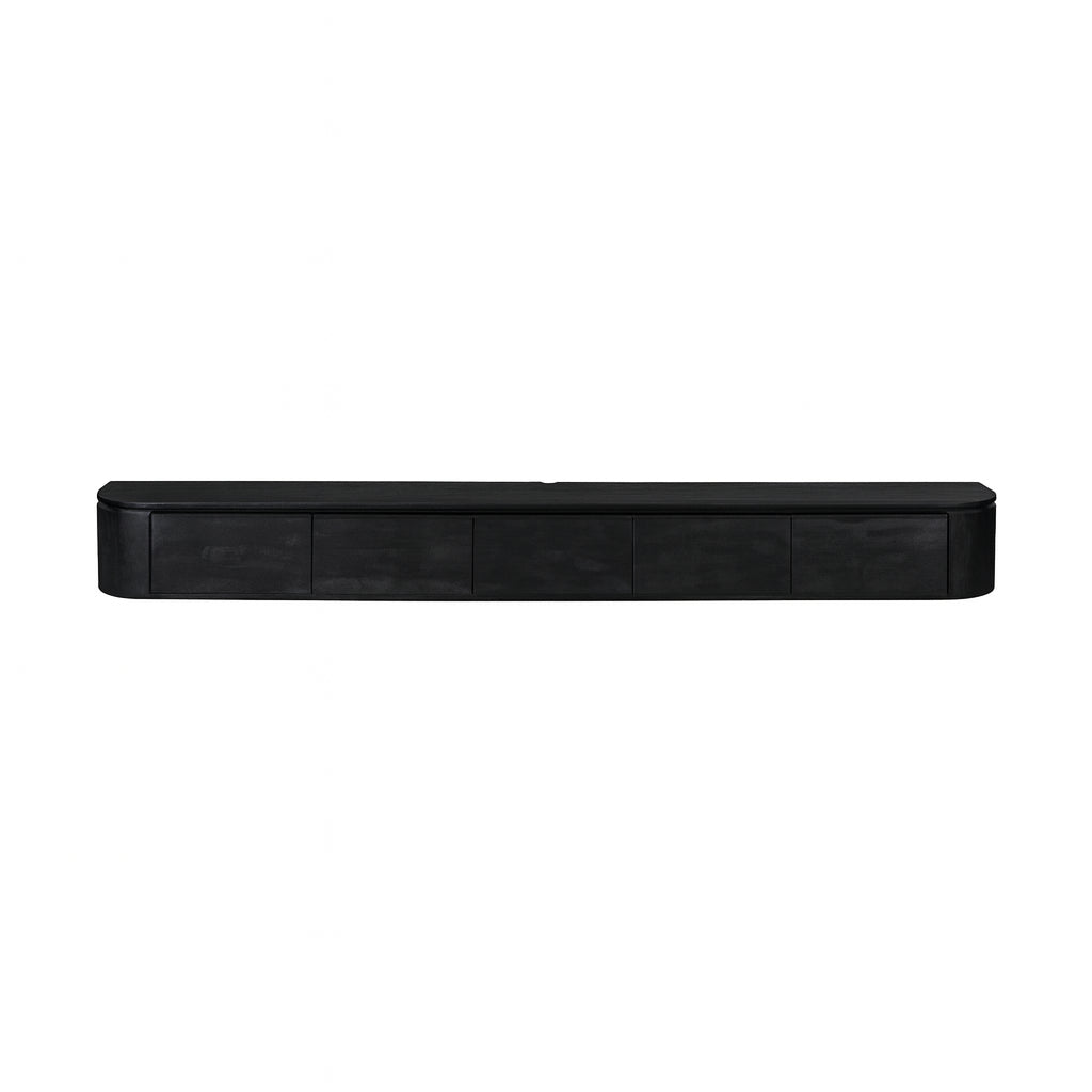 Floating TV Unit – Mango Wood, Black Finish, Five Doors – Excellent | Starfurn