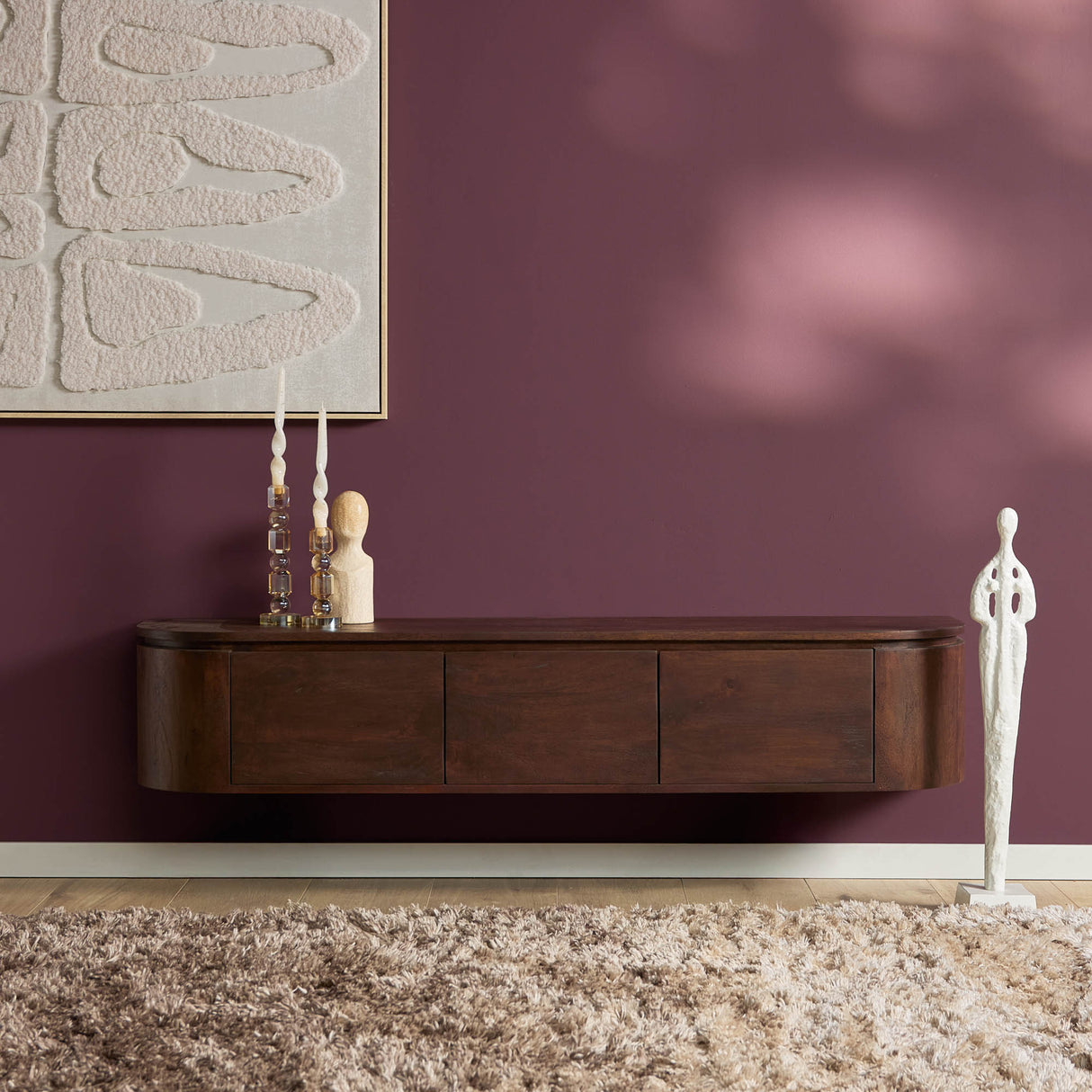 TV-Möbel - Mangoholz Braun, Schwebendes Design, Drei Türen, 160 cm – Excellent | Starfurn