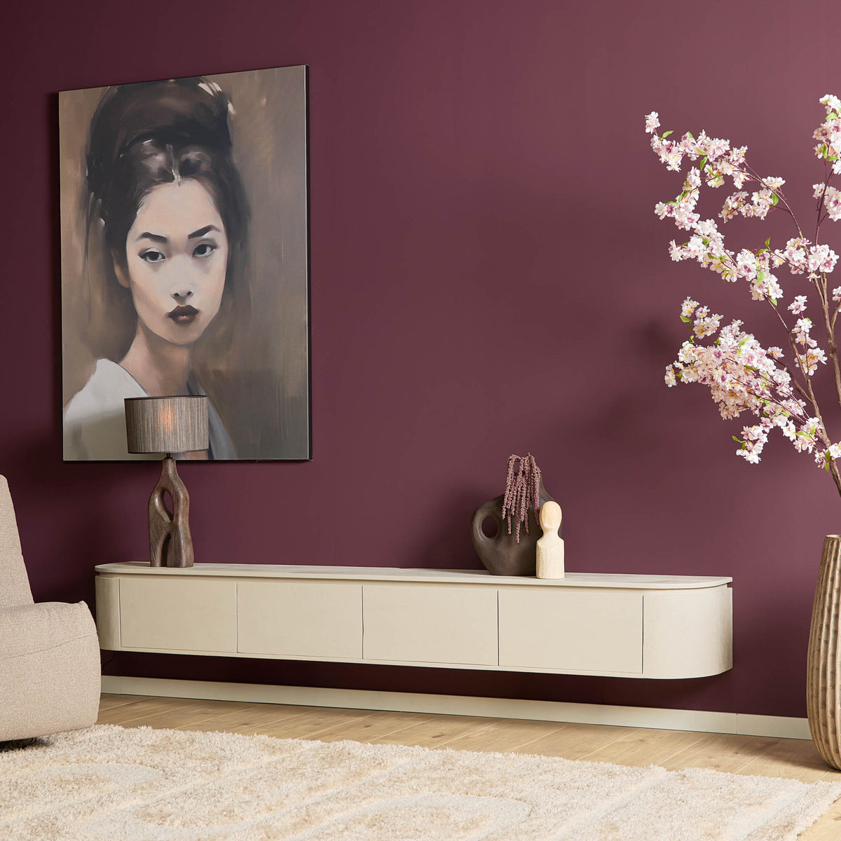 Floating TV Unit – Mango Wood, Sand Finish, Four Doors – Excellent | Starfurn