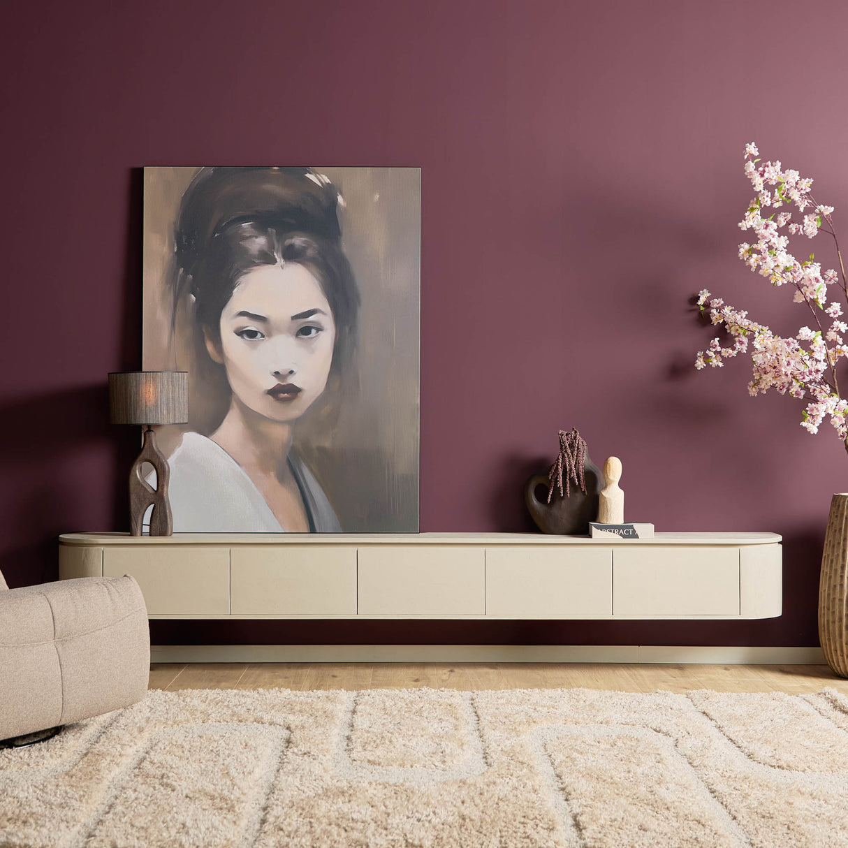 TV-Möbel - Mangoholz Sand, Schwebendes Design, Fünf Türen, 280 cm – Excellent | Starfurn