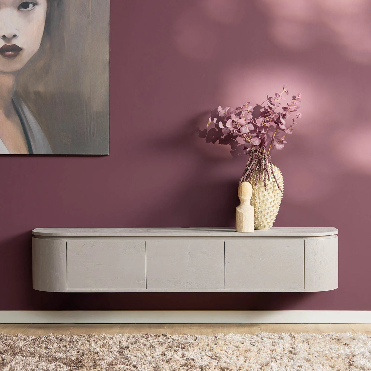 TV Furniture – Mango Wood, Taupe Finish, Wall/Floor, Storage Doors – Excellent | Starfurn