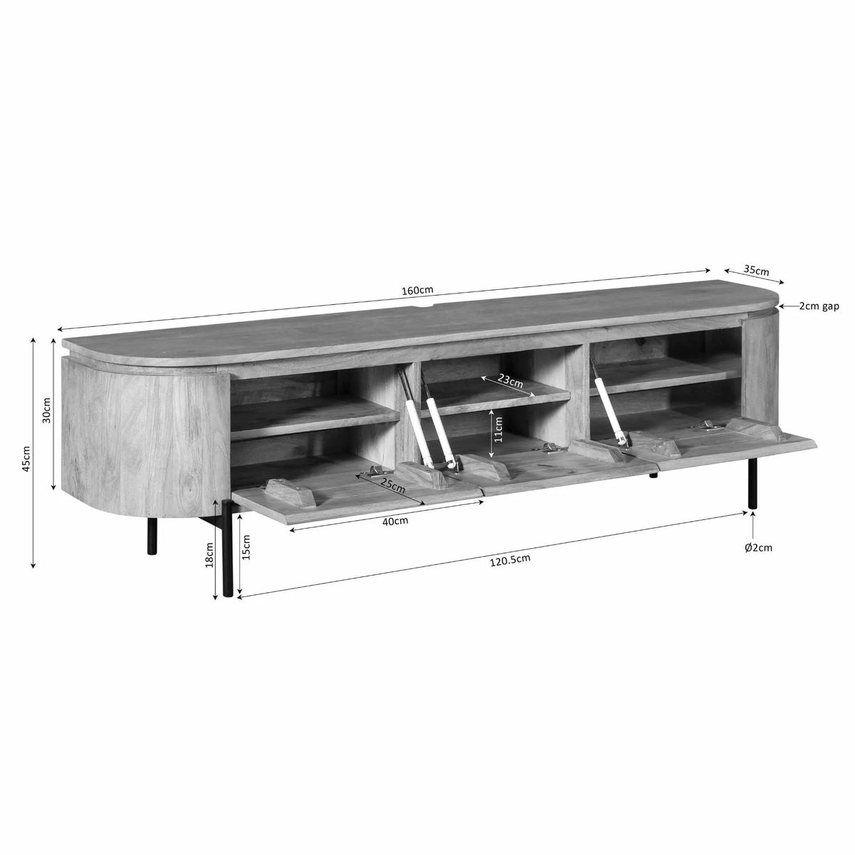 TV Furniture – Mango Wood, Taupe Finish, Wall/Floor, Storage Doors – Excellent | Starfurn