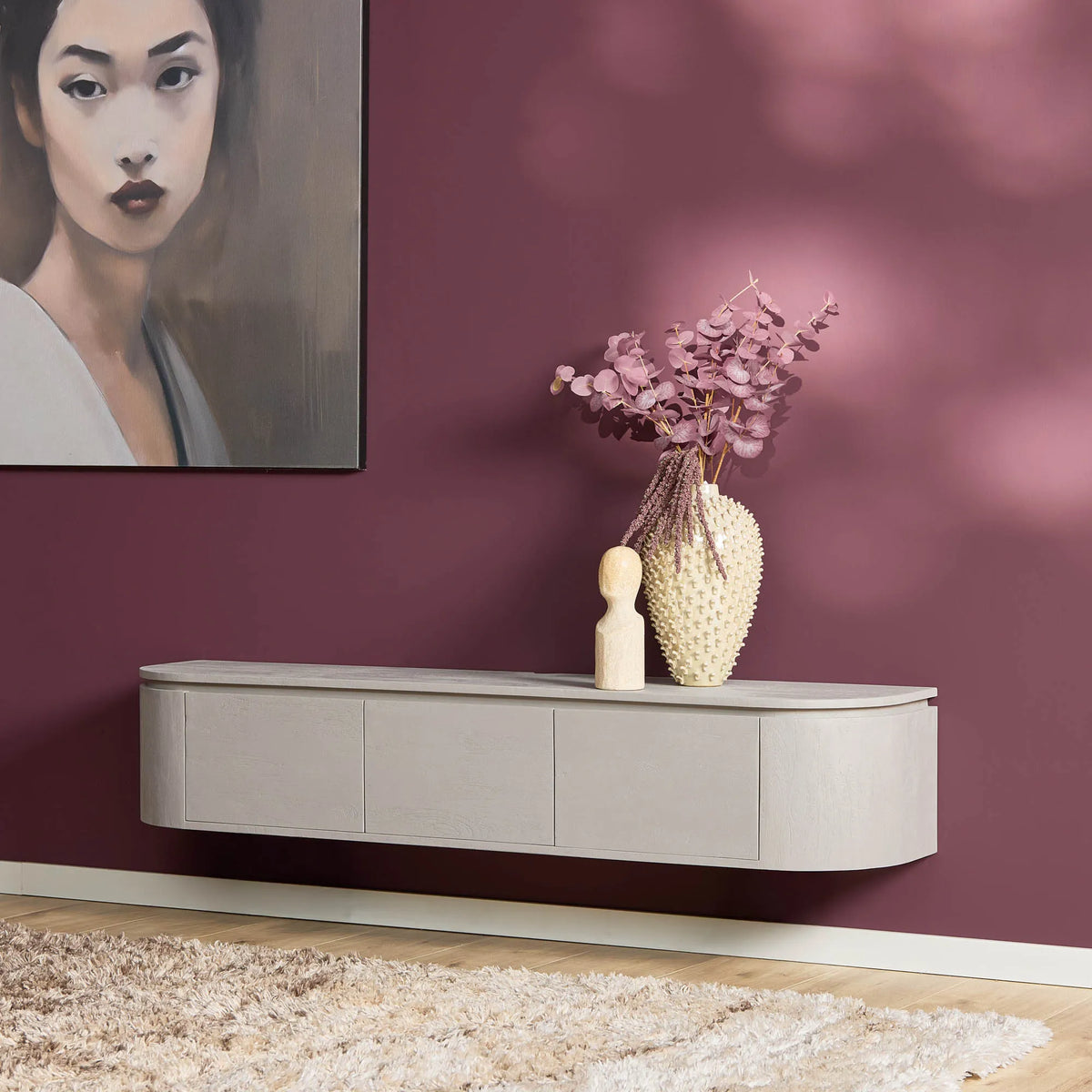TV Furniture – Mango Wood, Taupe Finish, Wall/Floor, Storage Doors – Excellent | Starfurn
