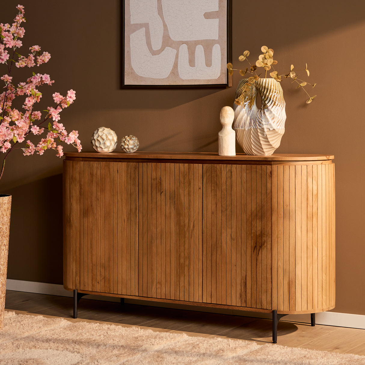 Sideboard - Mango wood, slatted front, natural color - Solana | Starfurn