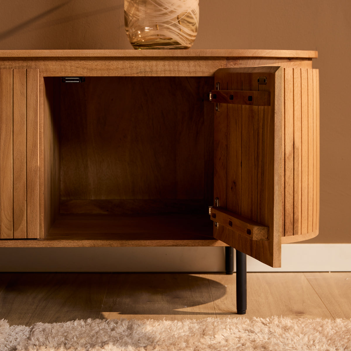 TV Unit – Mango Wood Body, Metal Frame, Sandblasted Surface – Solana | Starfurn
