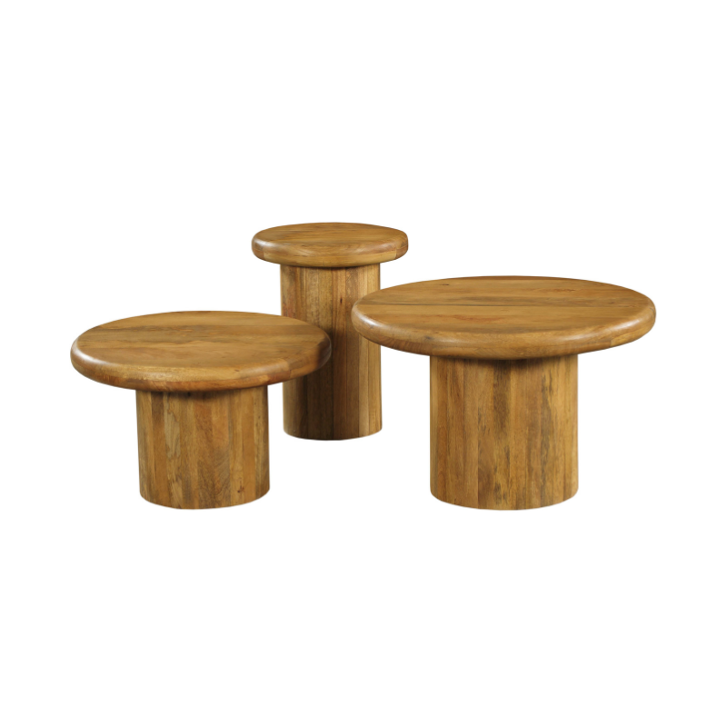 Coffee table – Solid mango wood, Round shape, Set of 3 – Maya | Starfurn