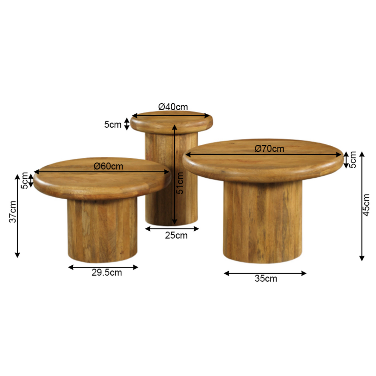Coffee table – Solid mango wood, Round shape, Set of 3 – Maya | Starfurn