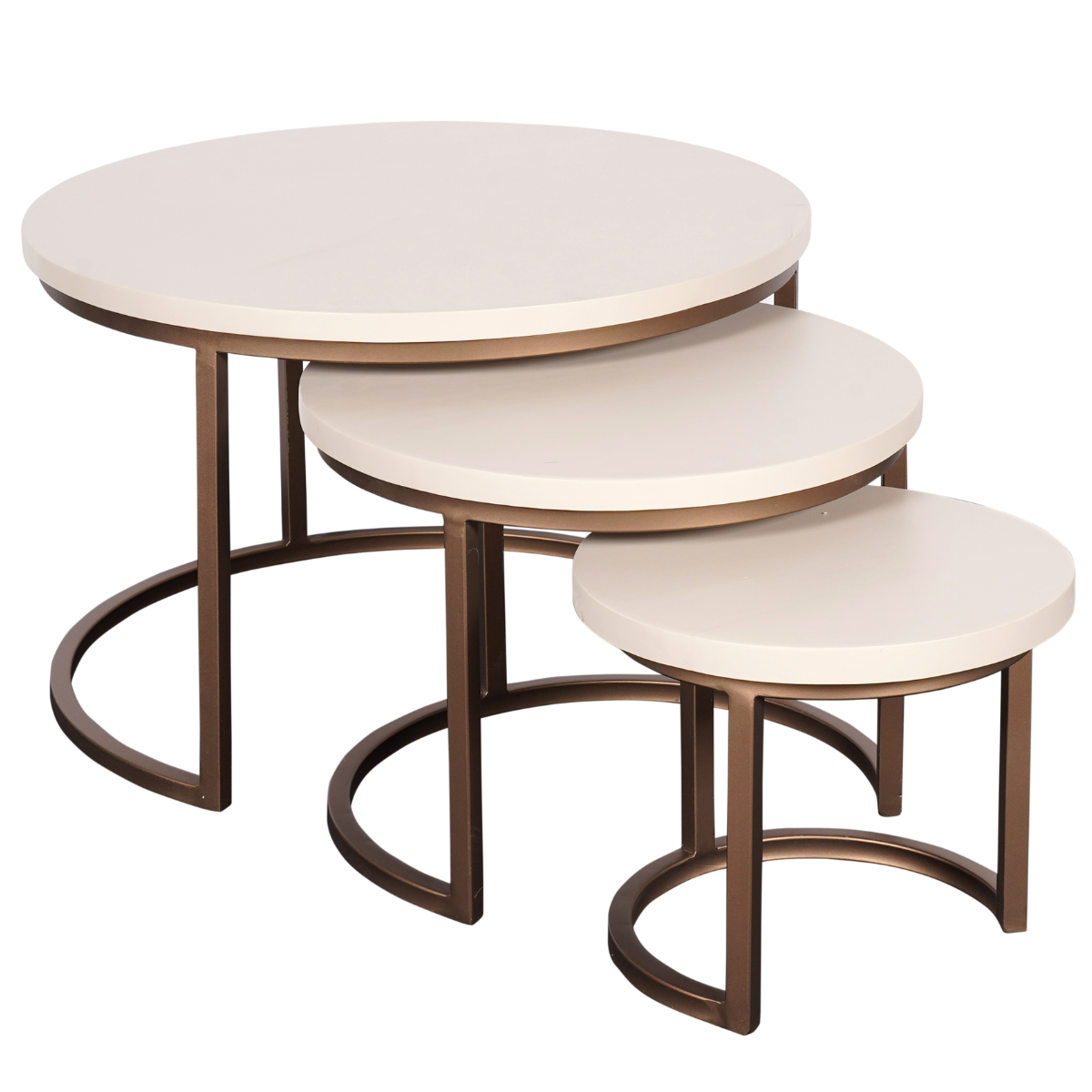 Coffee Table – Mango Wood Material, Bronze-colored Steel Legs, Round Design 3-piece Set – Madison | Starfurn