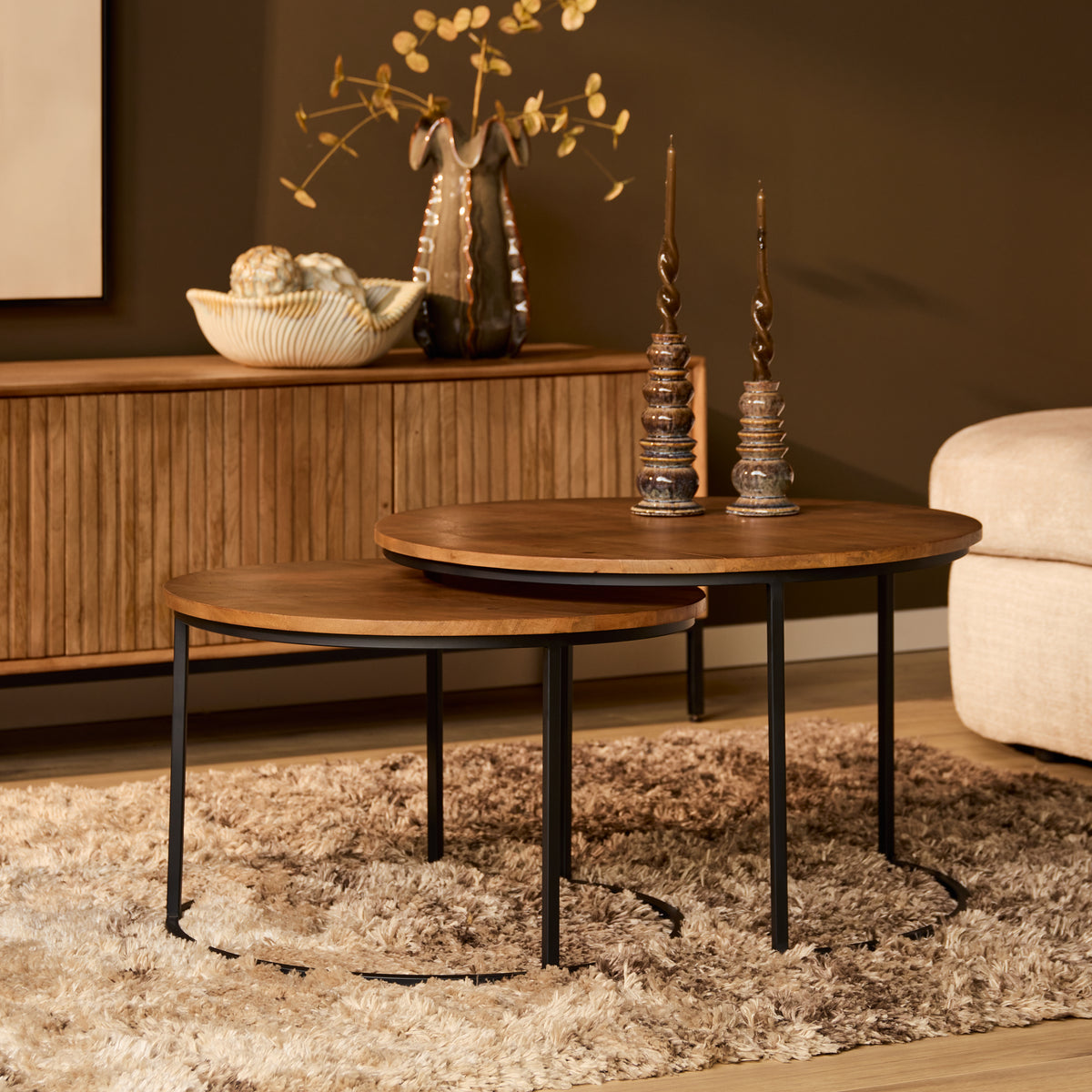 Coffee Table – Mango Wood, Metal Frame, Set of 2 – Madison | Starfurn