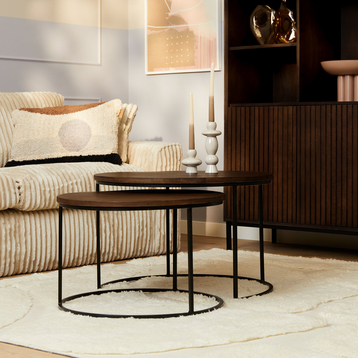Coffee Table - Solid Mango Wood, Brown Finish, Black Steel Frame - Madison | Starfurn