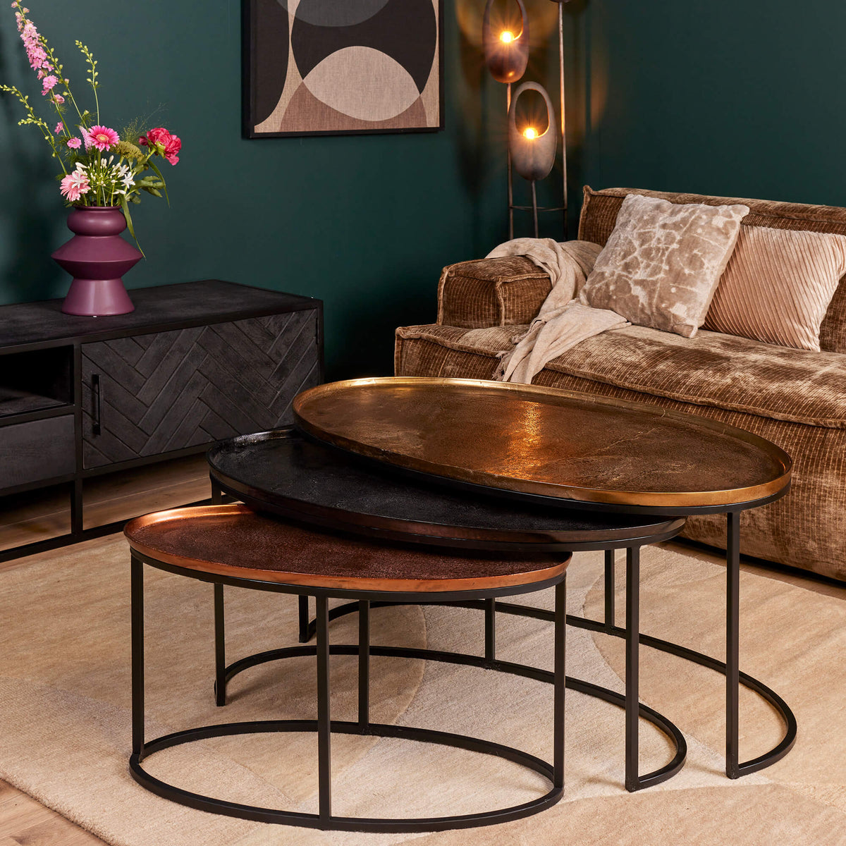 Coffee Table – Aluminum Tabletops, Iron Frame, Oval Design – Raley | Starfurn