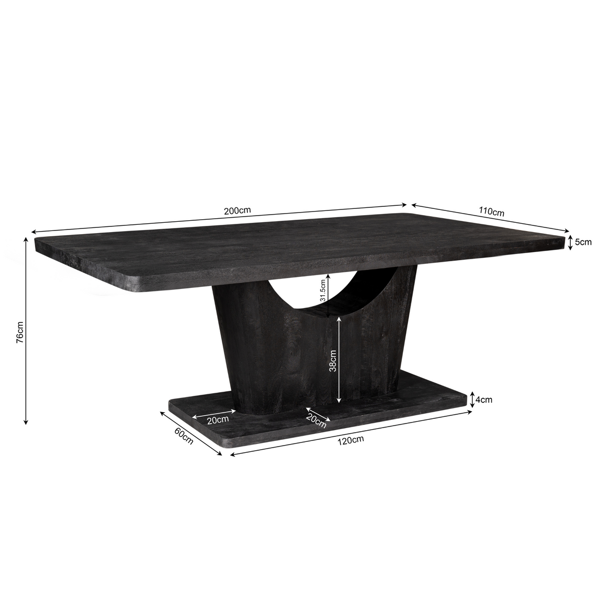Esszimmertisch – Schwarzes Mangoholz, Robuste Konstruktion, Modernes Design 200 cm – Voco | Starfurn
