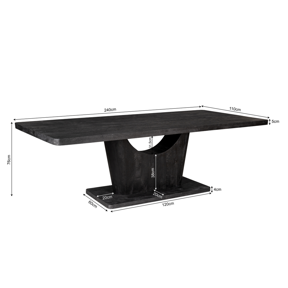 Esszimmertisch – Schwarzes Mangoholz, Robuste Konstruktion, Modernes Design 240 cm – Voco | Starfurn