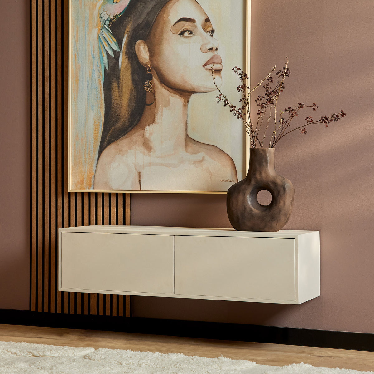 TV Cabinet – Mango Wood, Sand Color, Handleless Doors, Modern Design – Vision | Starfurn