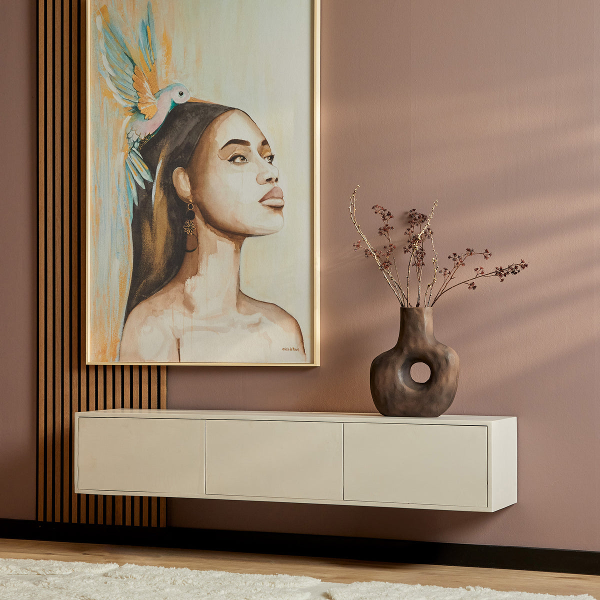 TV Unit – Floating Design, Solid Mango Wood, Handleless Fronts – Vision | Starfurn