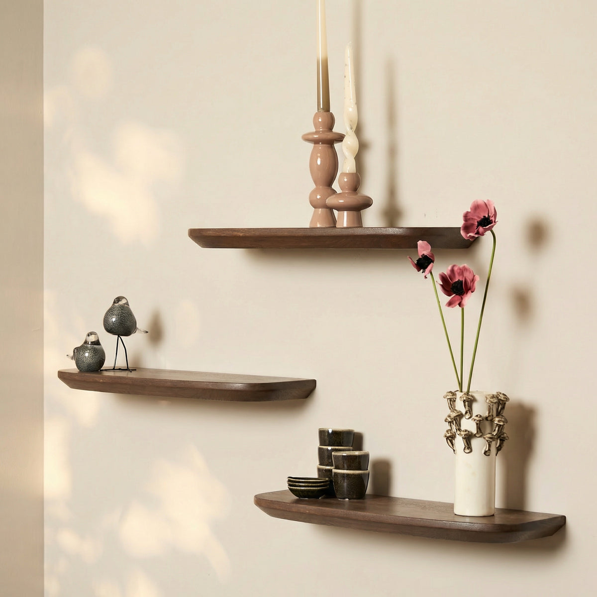 Wall Shelf – Brown Mango Wood, Modern Design, Set of 3 – Gusta | Starfurn
