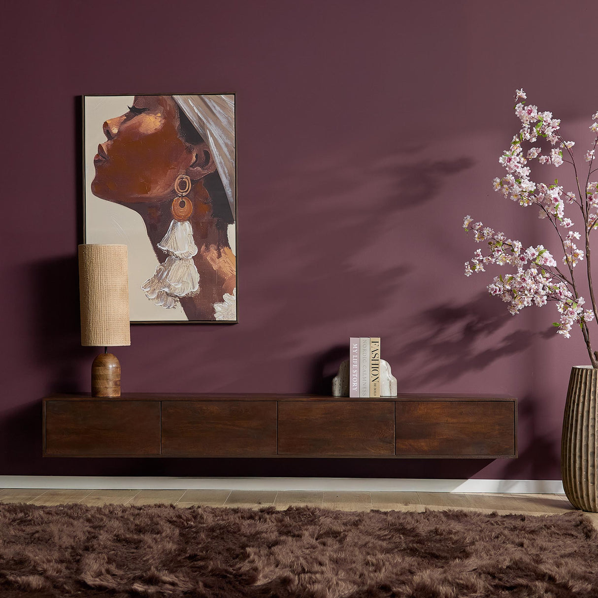 TV-Möbel – Mangoholz Material, Wandmontiertes Design, Mattes Finish - Vision | Starfurn