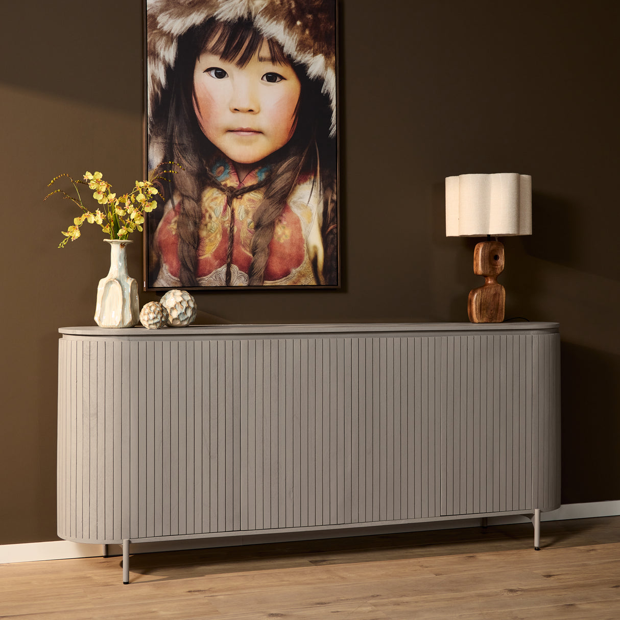 Sideboard – Taupe Finish, Mango Wood Material, Modern Design – Solana | Starfurn