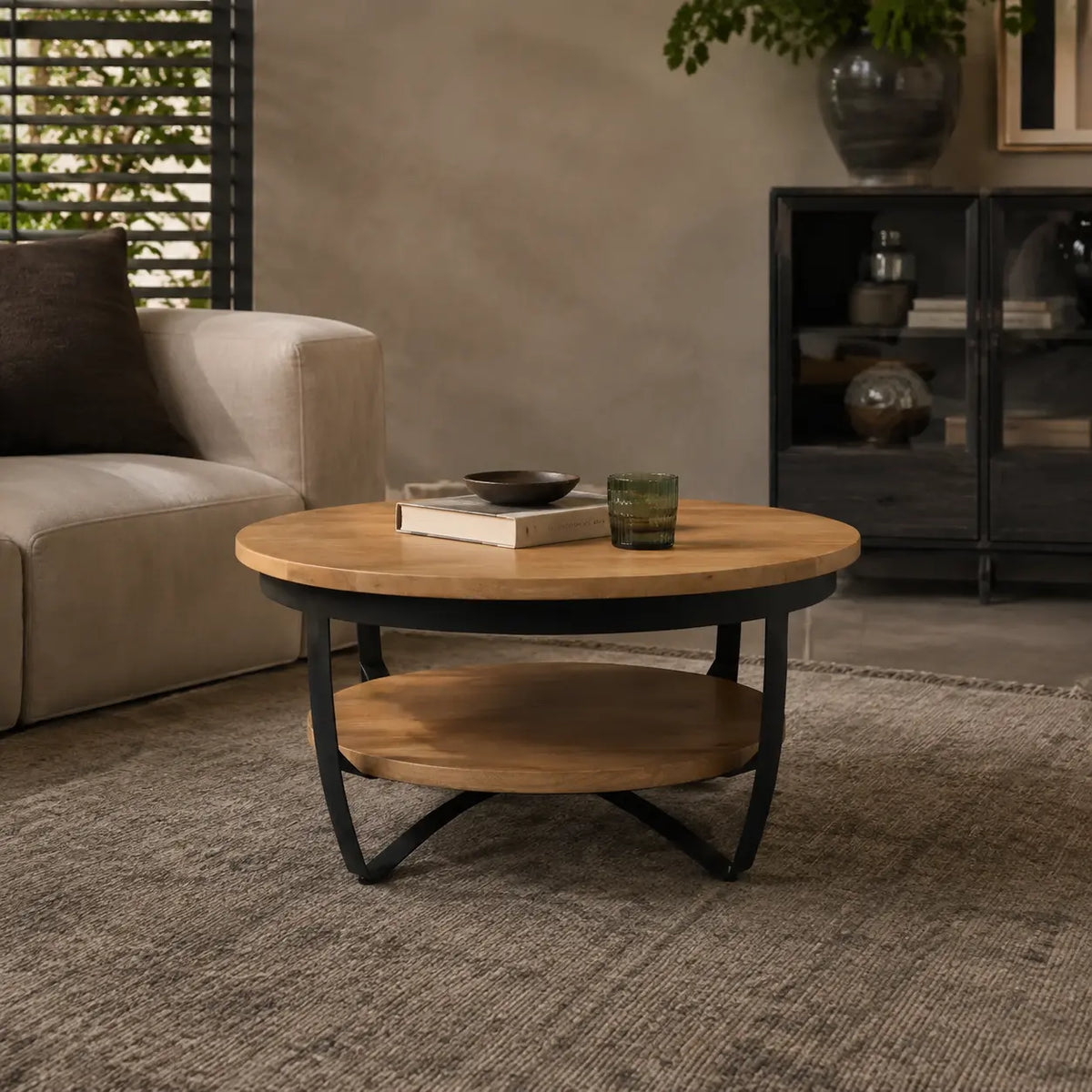 Coffee Table – Mango Wood Material, Black Frame, Two-Tier Design – Paras | Starfurn